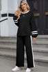 Varsity Stripe Contrast Collar Drop Shoulder Pullover And Drawstring Wide Leg Pant Set